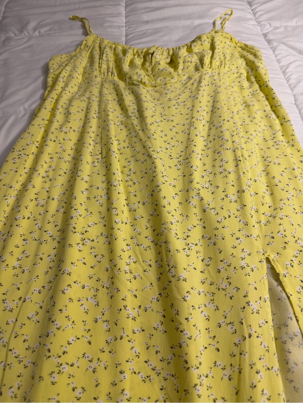 Divided Yellow Floral Slip Maxi Dress with Side Slit - Picture 2 of 4